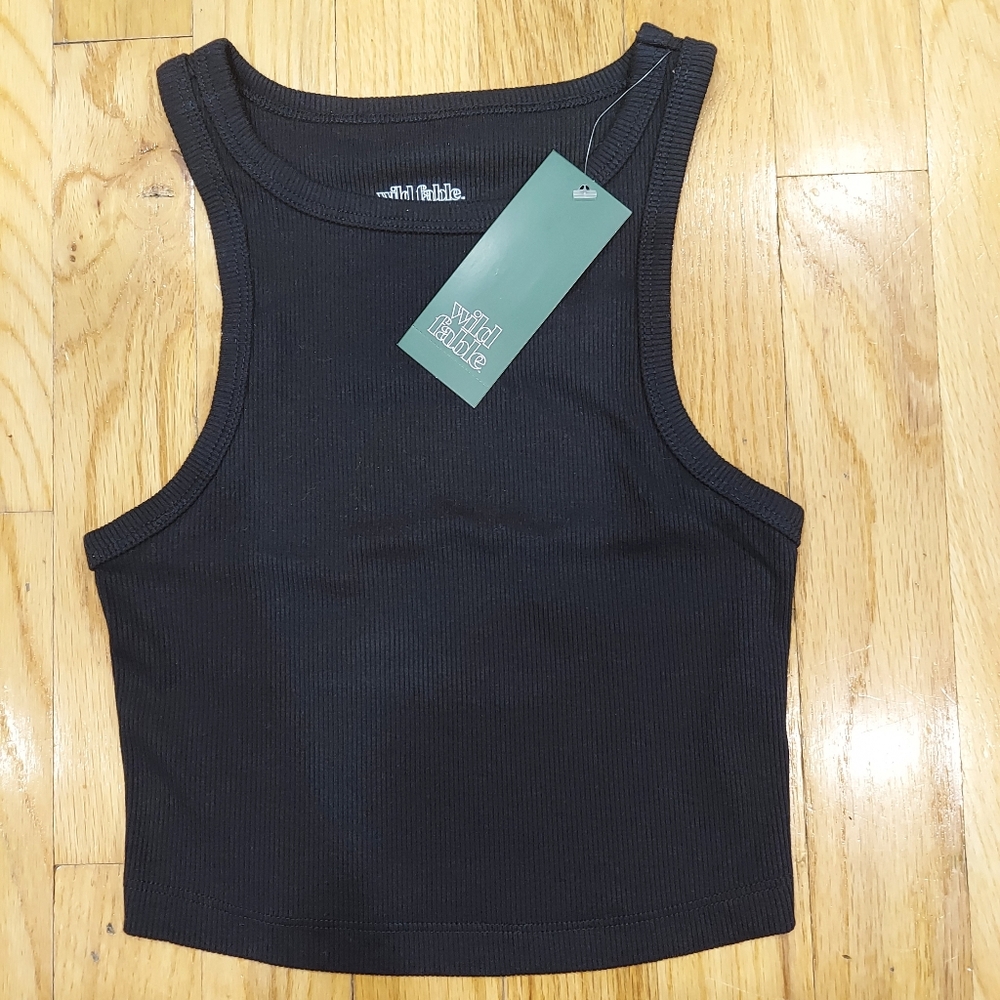 NWT Wild Fable Black Fitted Crop Tank Top (Size: XXS)